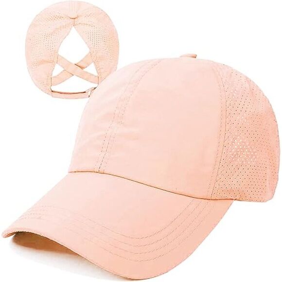 Accessories - Womens Pink Crises Cross Ponytail Adjustable High Messy Bun Classic Baseball Cap